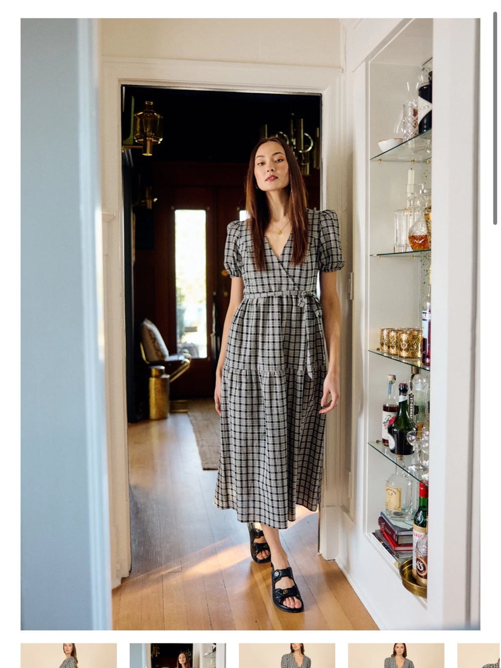 Park & Fifth Black and White Plaid Short Sleeve Maxi Wrap Dress